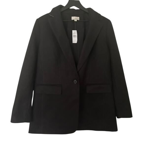 LOFT Brushed Herringbone Long Modern Blazer Jacket Black 12 Large - Picture 2 of 6